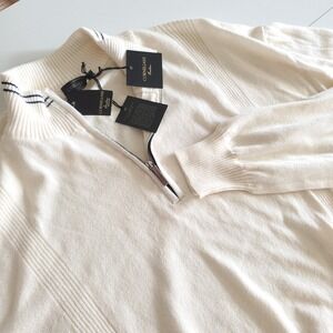 New Corneliani Mens Cashmere Silk Quarter Zip Sweater Cream Size 56 NWT Italy